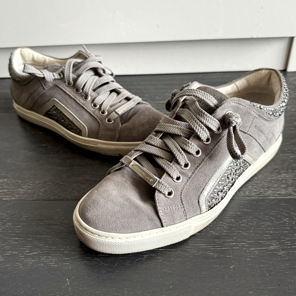 Alessandro Dell’ Acqua Suede Rhinestone Lace-up Sneakers Grey EU 37 - Picture 1 of 9
